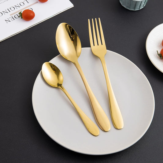 Gold Cutlery Set of 18 / 24 Pcs Stainless Steel Flatware Set, Mirror Finish with Gift Box