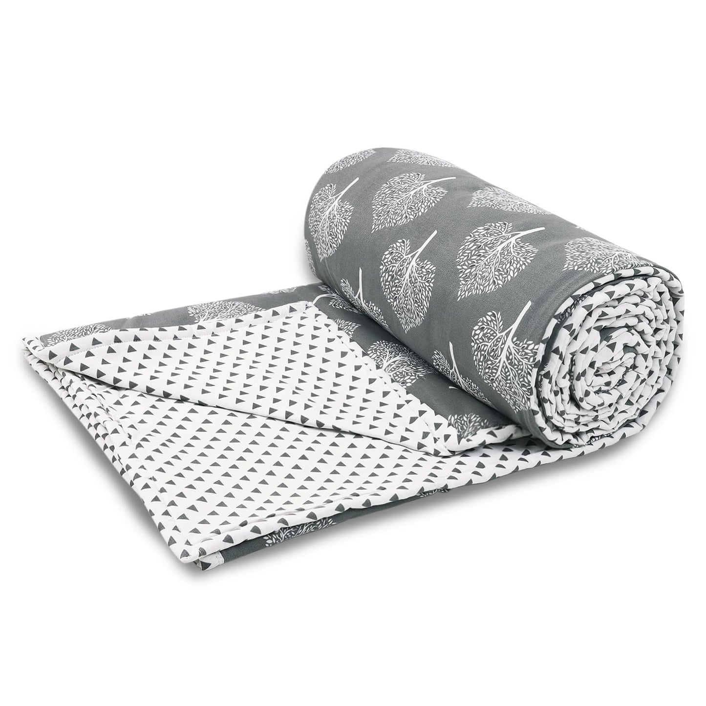 Reversible Cotton Dohar AC Blanket, Leaf Damask White