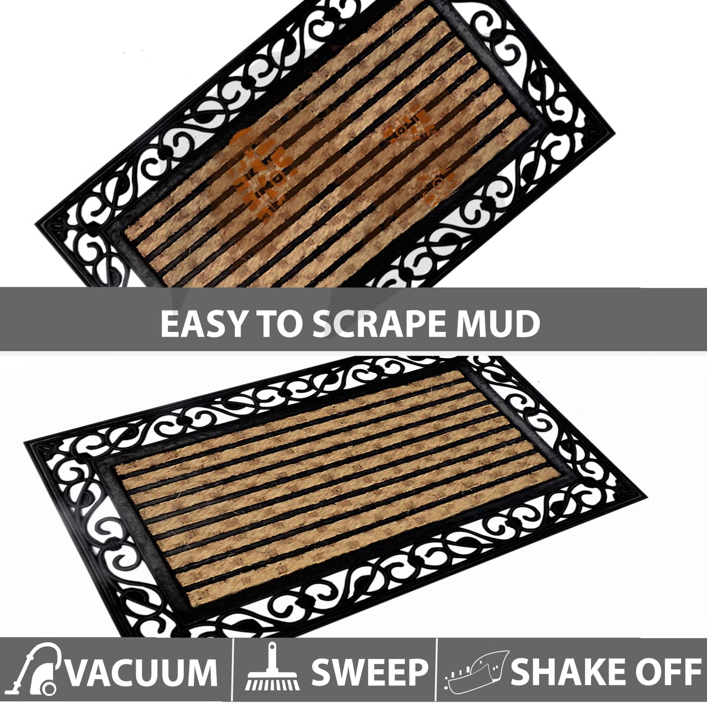 Natural Coco Coir Rubber Doormats for Home Entrance, 45x75 cm