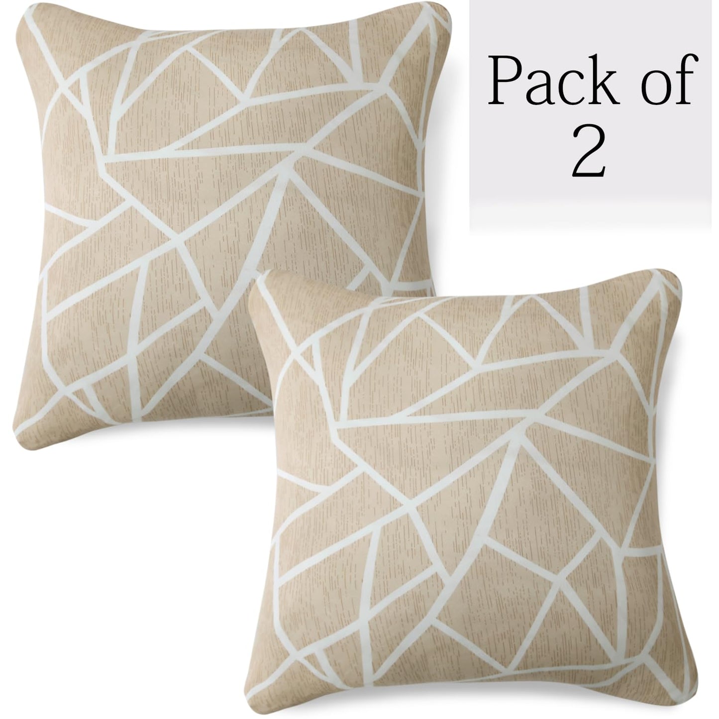 Beige Abstract Geometry Print 16 by 16 zippered square sofa cushion covers Set of 2