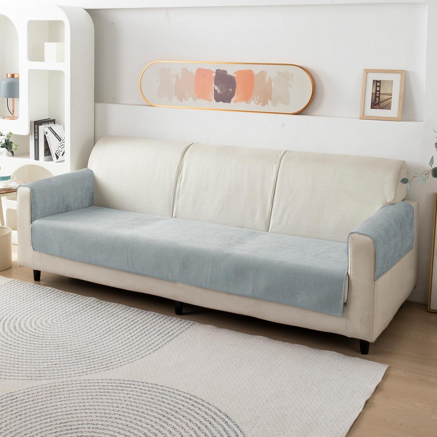 Premium Chenille Sofa Cover Mat with 2 Armrest Cover, Light Grey