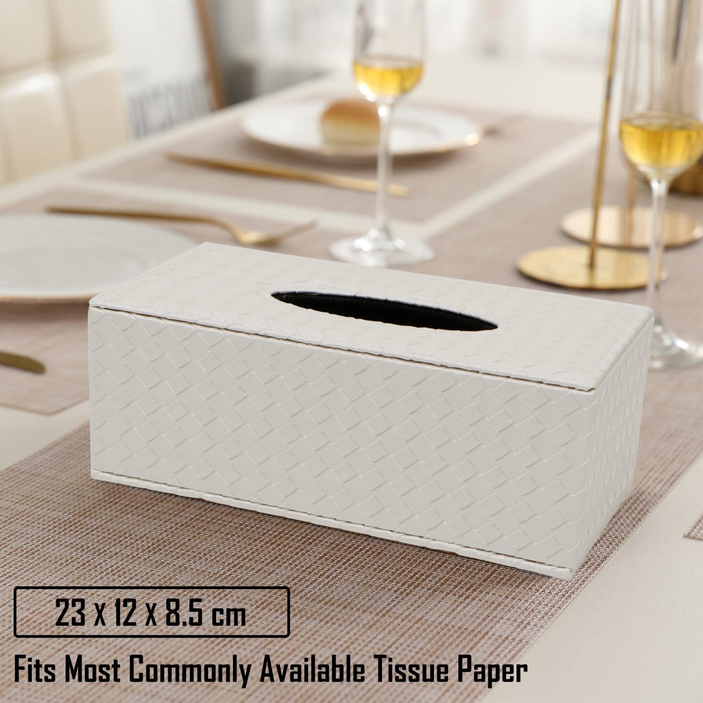 PU Leather Tissue Box Holder, White
