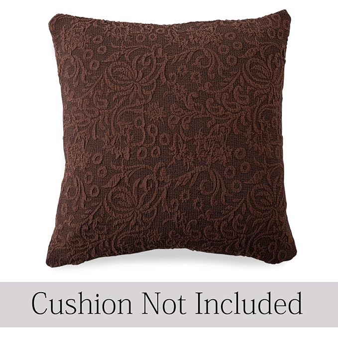 Elastic Stretchable Designer Woven Jacquard Sofa Cover with Frill and Cushion Cover, Pecan Brown