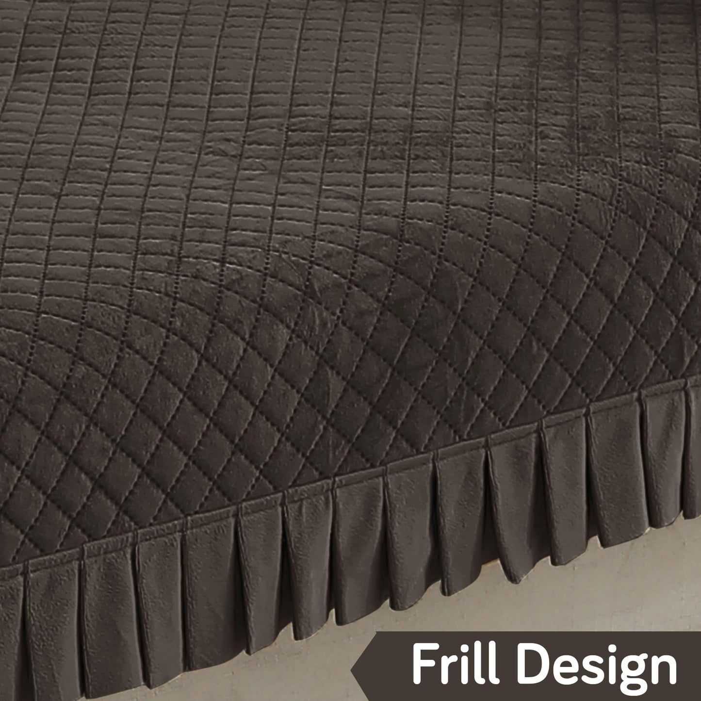 Holland Velvet Sofa Cover Seat Mat with Frill for 1/2/3 - Seater, Dark Grey