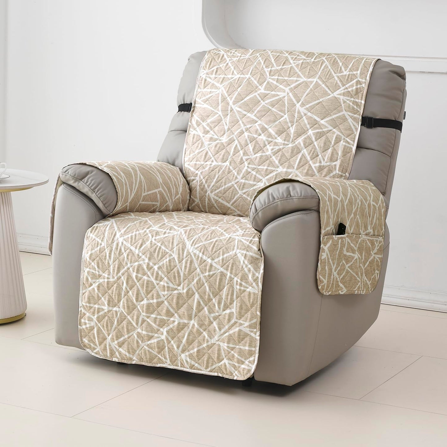 Quilted Recliner Water Repellent & Waterproof Cover for Small / Large - Beige Abstract Geometry