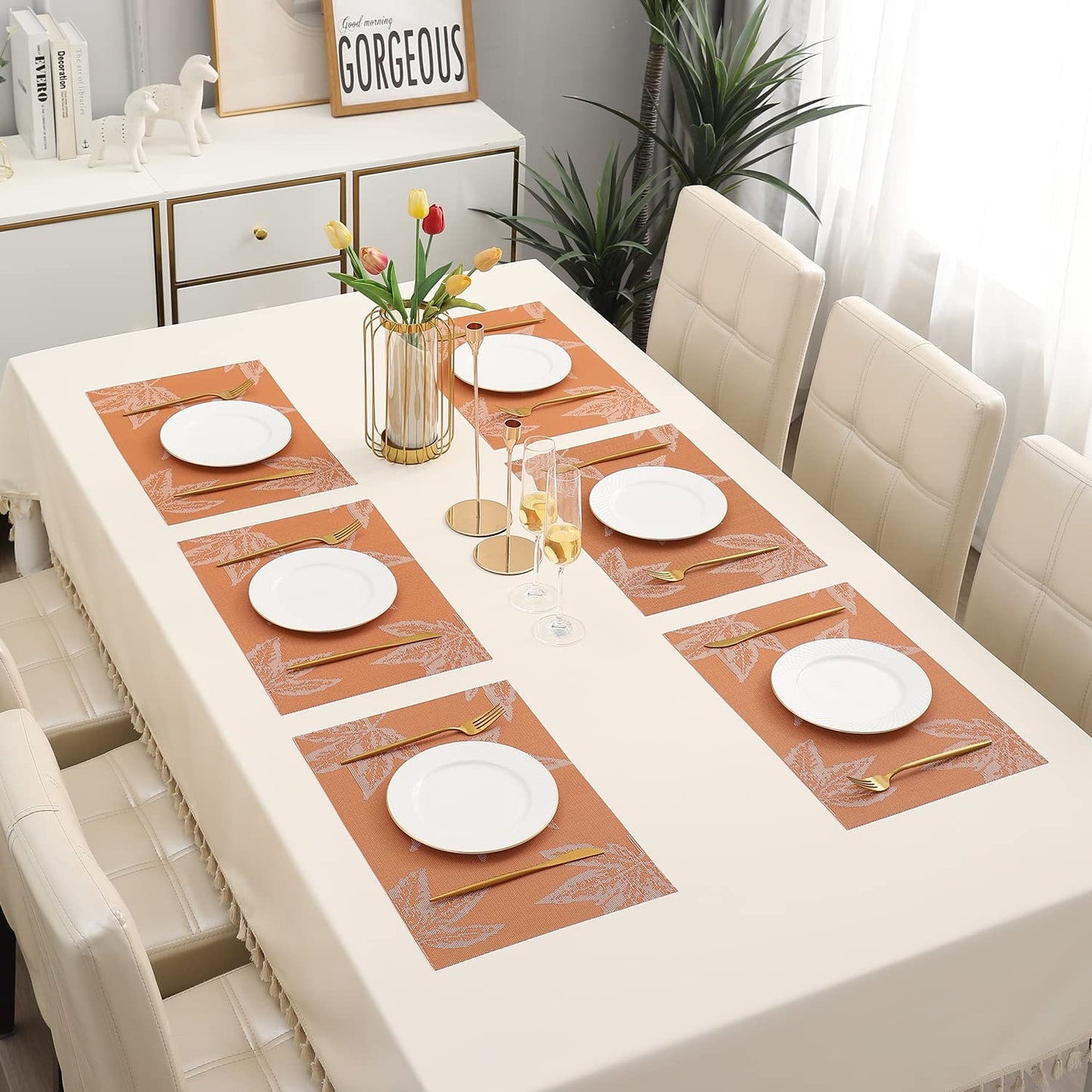 PVC Dining Table Mats, Orange Maple Leaf