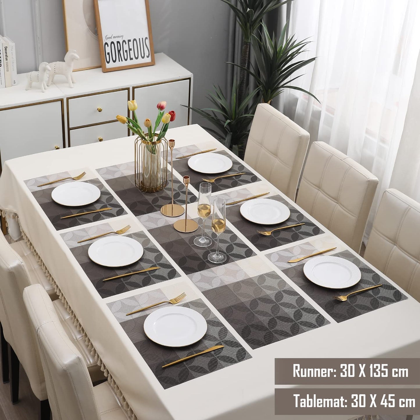 PVC Dining Table Mats, Geometric Grey