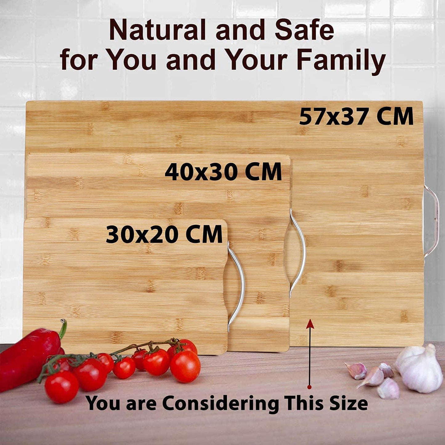 Natural Bamboo Wood Jumbo Cutting Board for Kitchen, 57x37 cm, Brown, Rectangle