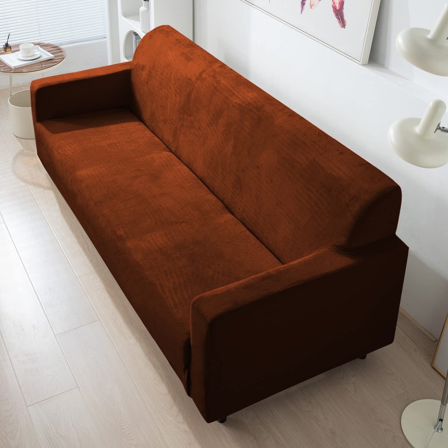 Rustic Brown four seater elastic velvet sofa cover