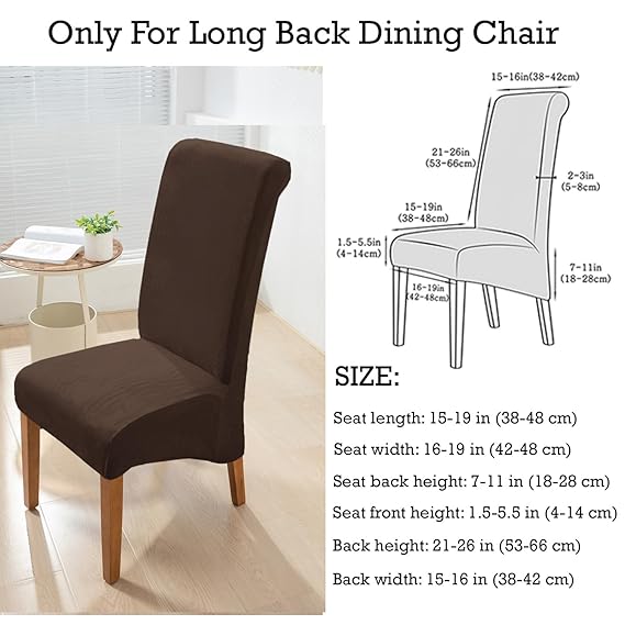 Elastic Stretchable Premium Velvet Long Back Dining Chair Cover, Brown