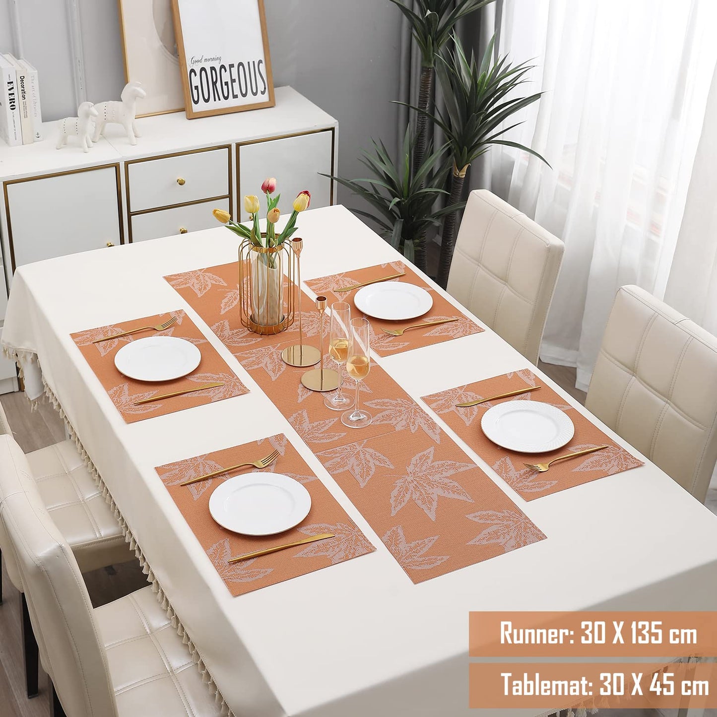 PVC Dining Table Mats, Orange Maple Leaf