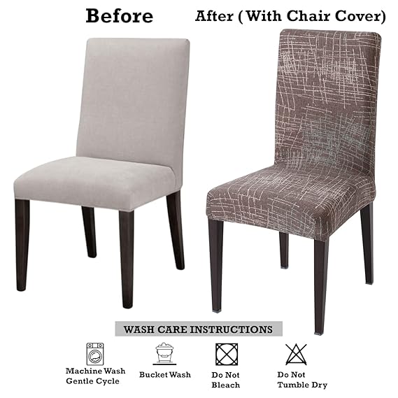 Elastic Stretchable Dining Chair Cover, Abstract Lines Brown