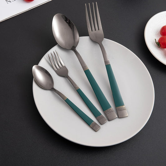 Cutlery Set of 18 / 24 Pcs Stainless Steel Flatware Set, Mirror Finish - Black