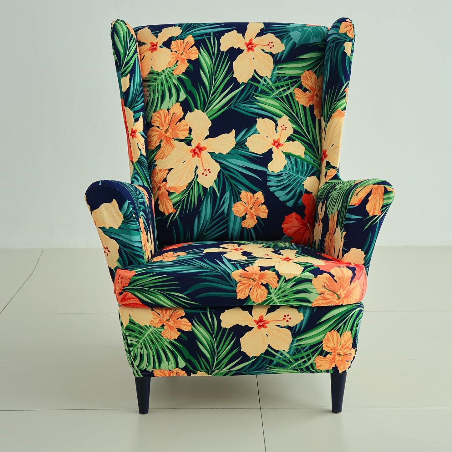 Sea Green hibiscus Stretchable Wing Chair Cover
