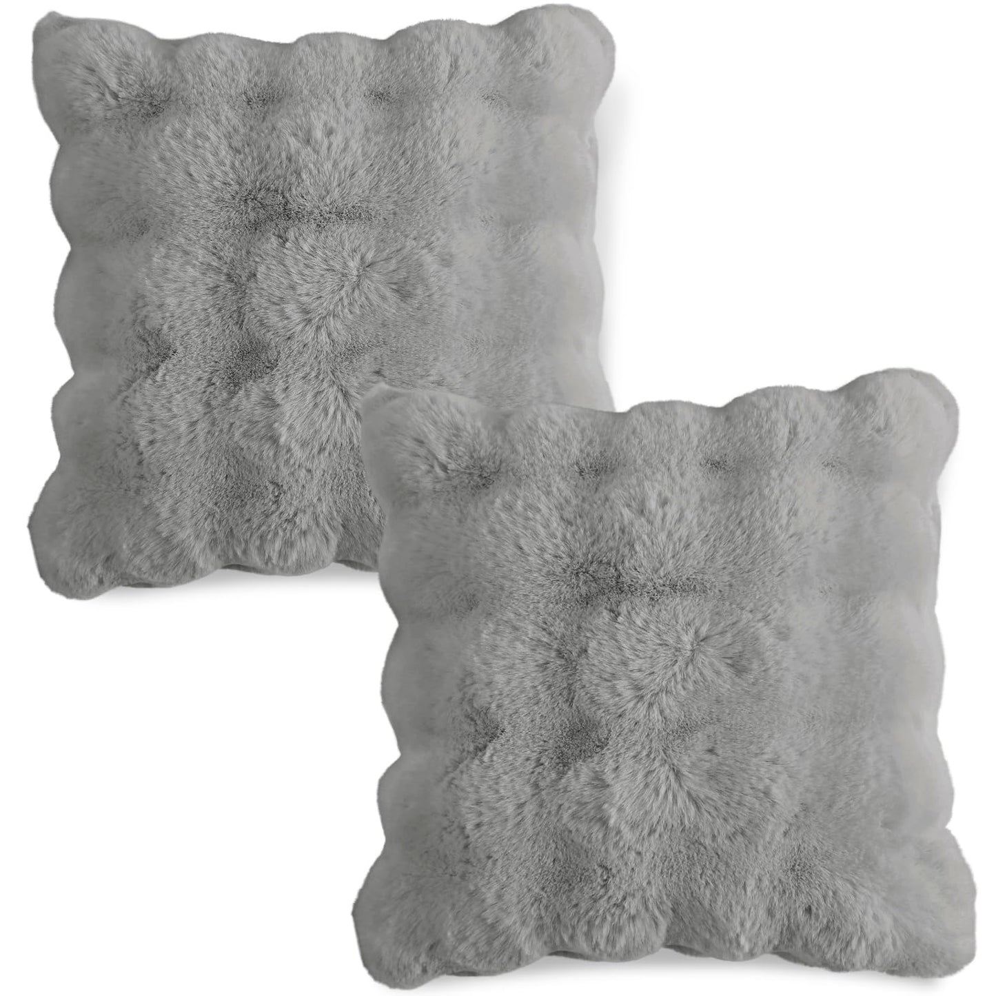 Buy Cool Grey Colour Zippered faux rabbit fur pillow covers in set of 2