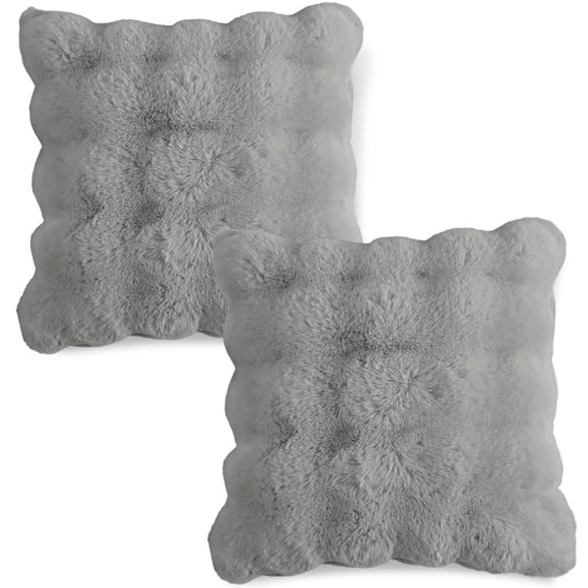 Buy Cool Grey Colour Zippered faux rabbit fur pillow covers in set of 2