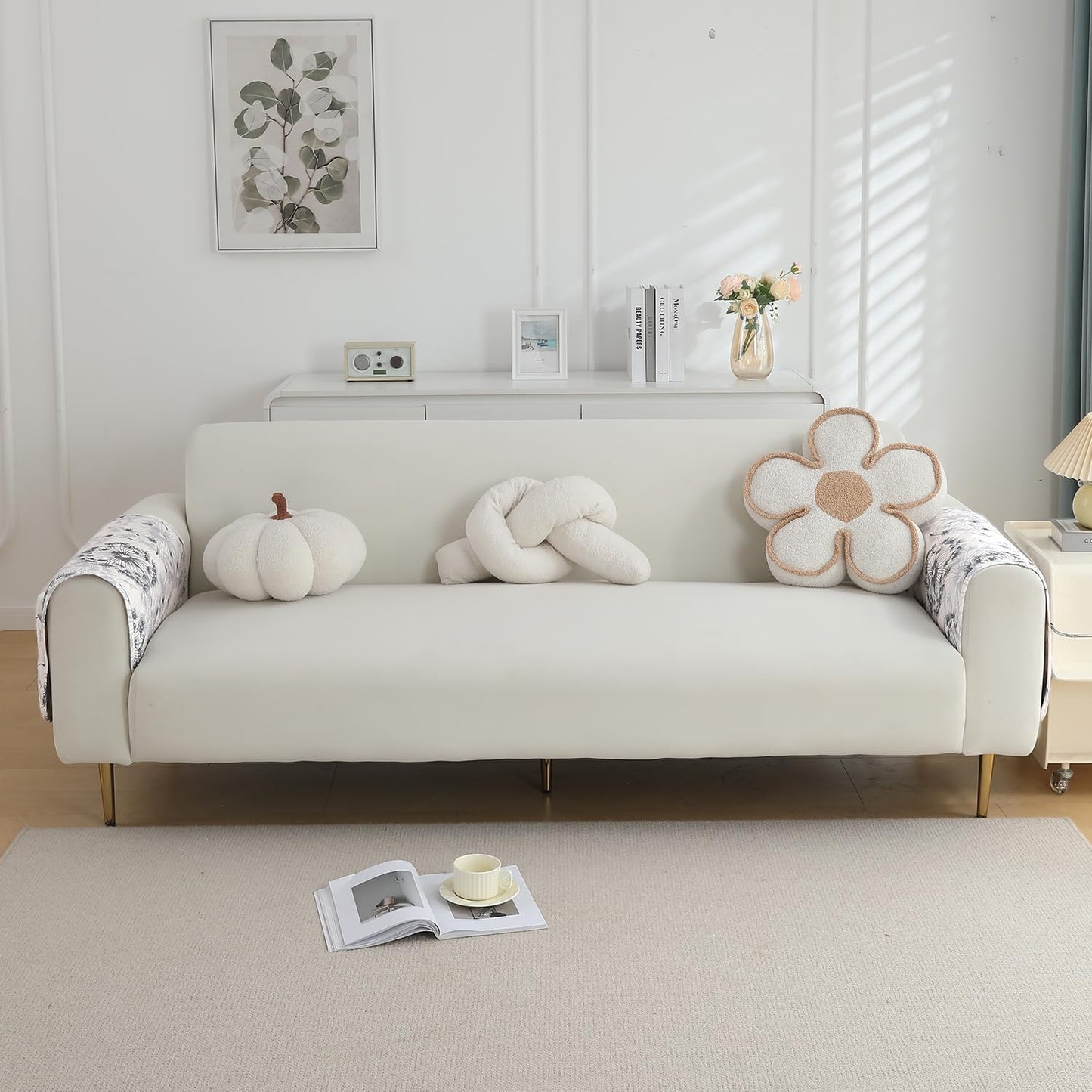 Quilted, Waterproof and Anti-Slip Sofa Cover Mat, Dandelion Anchor Grey