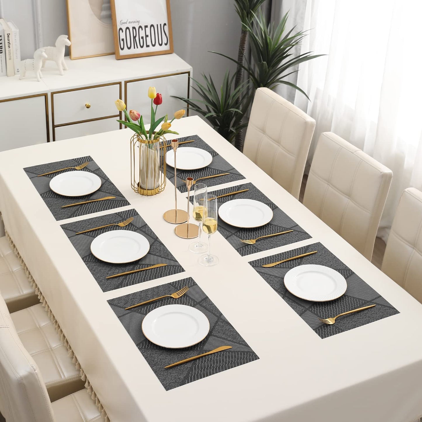 PVC Dining Table Mats, Abstract Black
