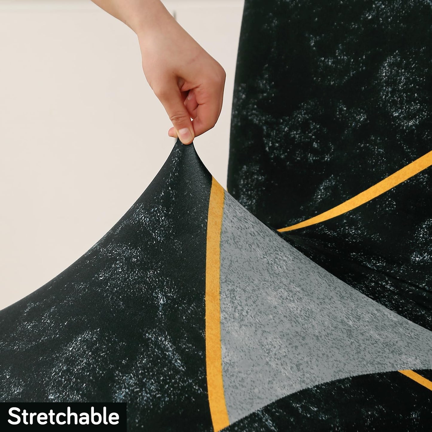 Elastic Dining Chair Covers with Matching Tablecloth, Multicolor Abstract Geometry