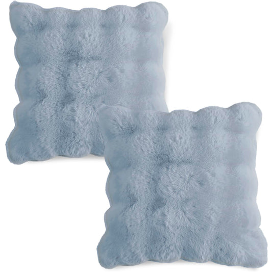 Buy cute Charm Blue colour Zippered faux rabbit fur Pillow Covers