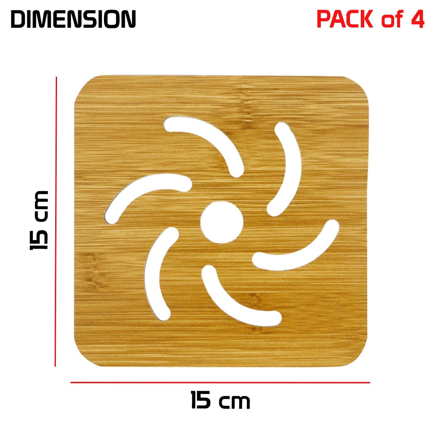 HOKIPO Bamboo Wooden Coasters for Home Pan Pot Holder for Dining Table Heat Pad for Kitchen - Pack of 2/4/6