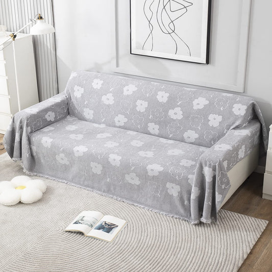 Grey Floral Chenille Sofa Throw | Thick & Soft for 1/2/3 Seater