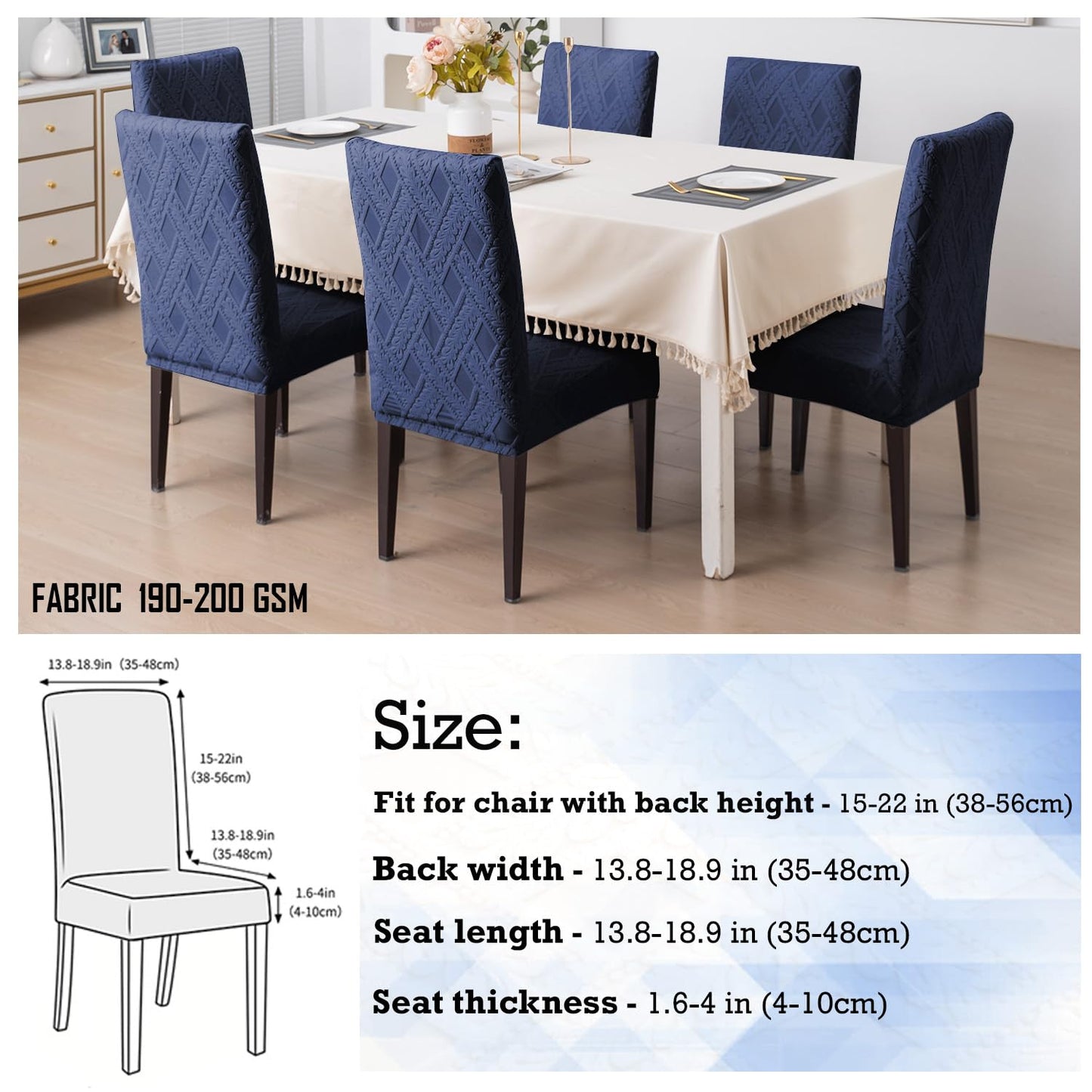 Chair Cover Set of 1/2/4/6, 190 GSM Jacquard, Blue