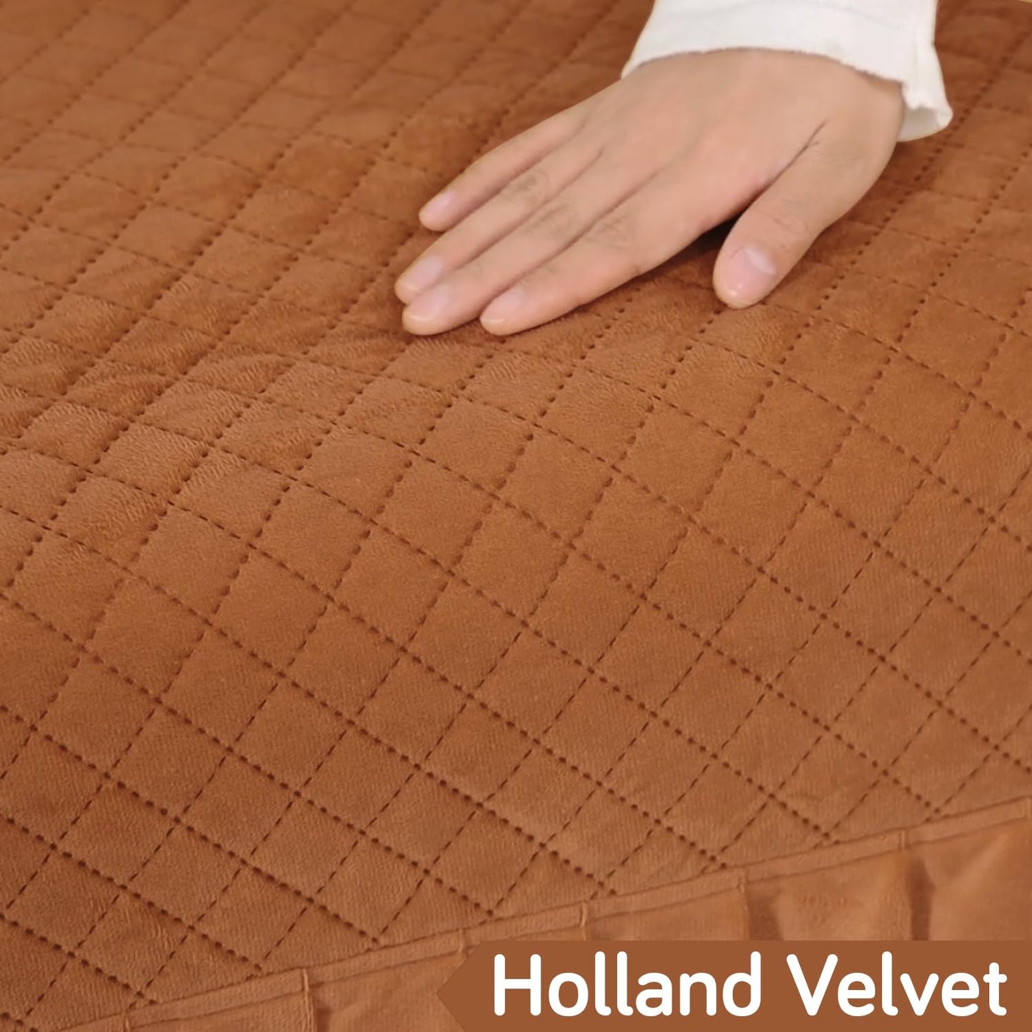 Holland Velvet Sofa Cover Seat Mat with Frill for 1/2/3 - Seater, Copper