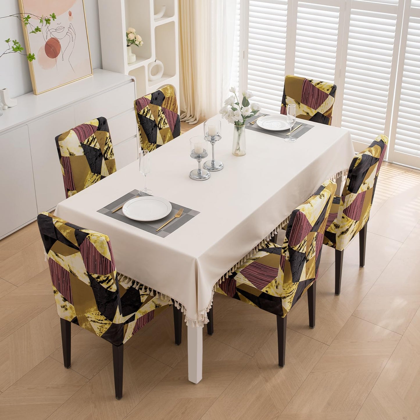 Wine Abstract Geometry Print dining chair cover 6 seater