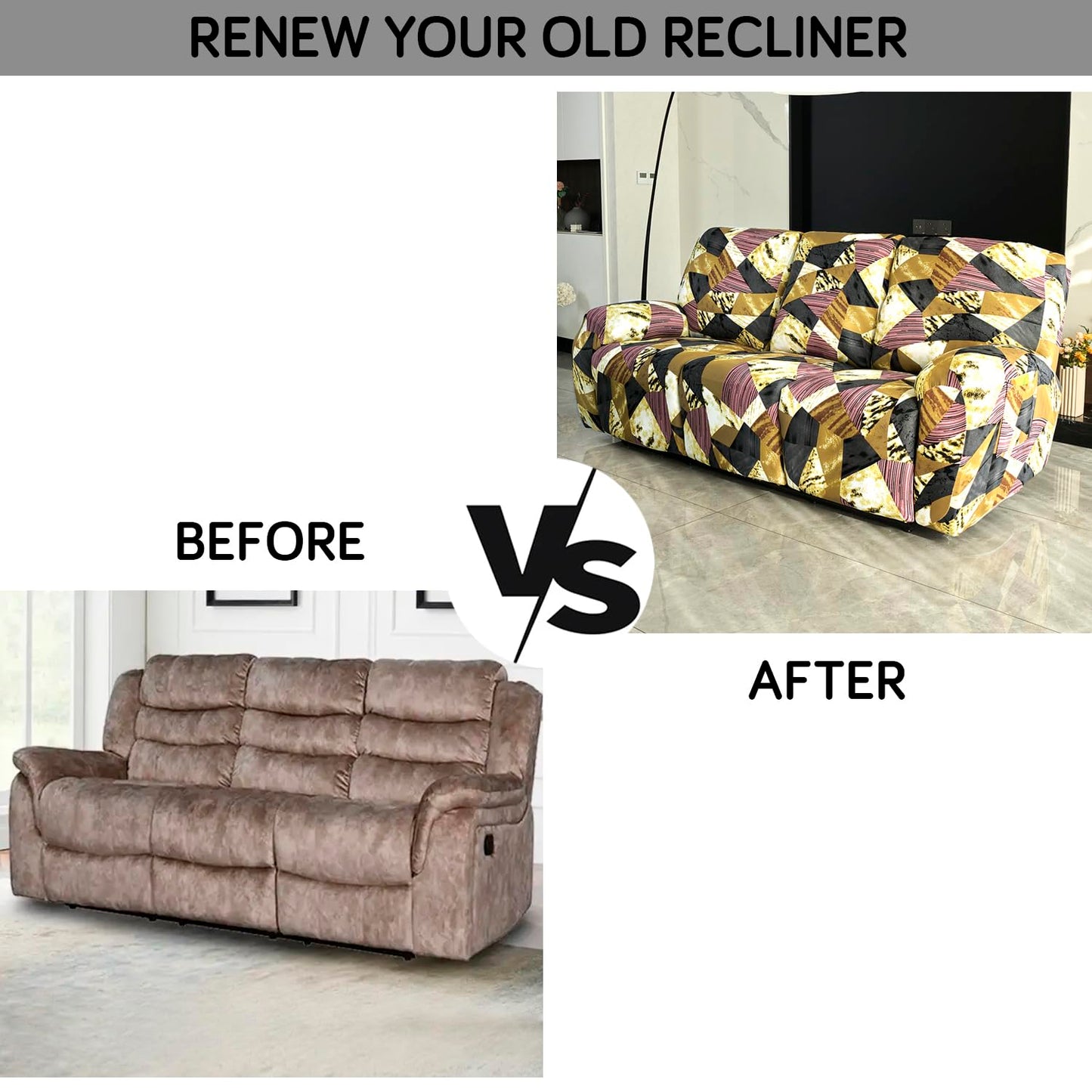 Elastic Stretchable Printed 140gsm Fully Covered Recliner Sofa Cover, Wine Abstract Geometry