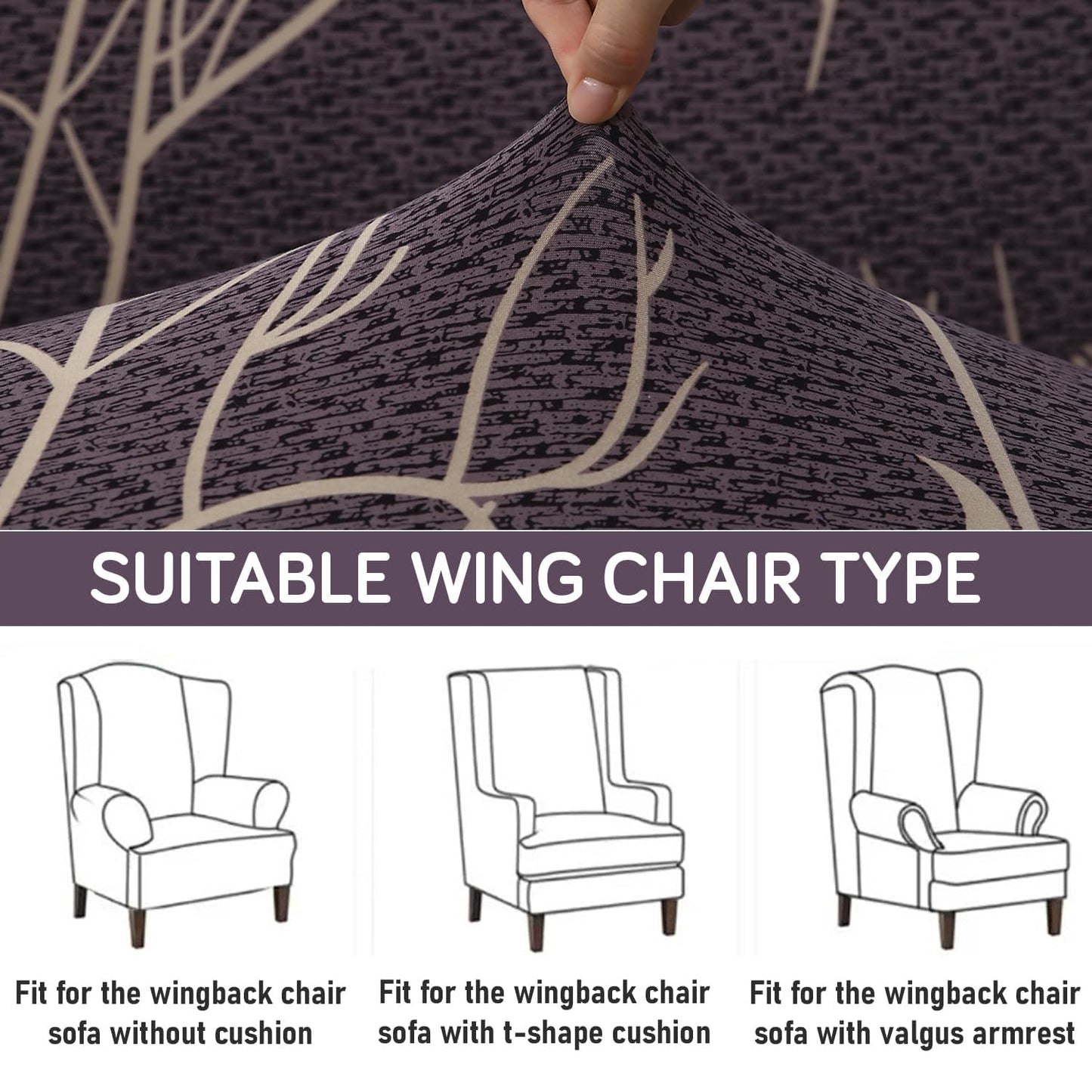 Dark Coffee Twigs Stretchable Wing Chair Cover