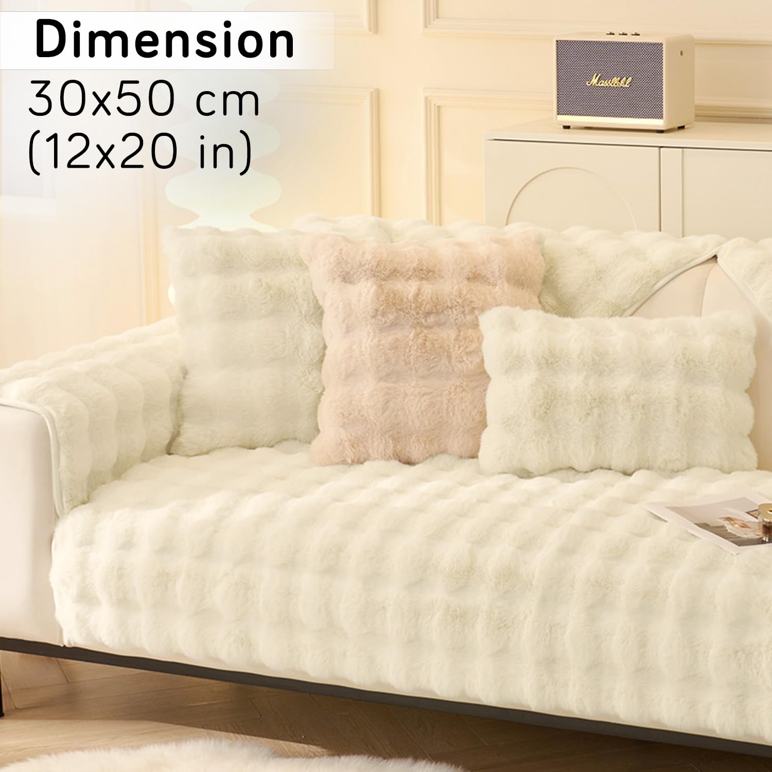 Buy cute Beige colour Zippered faux rabbit fur Sofa Pillow Covers
