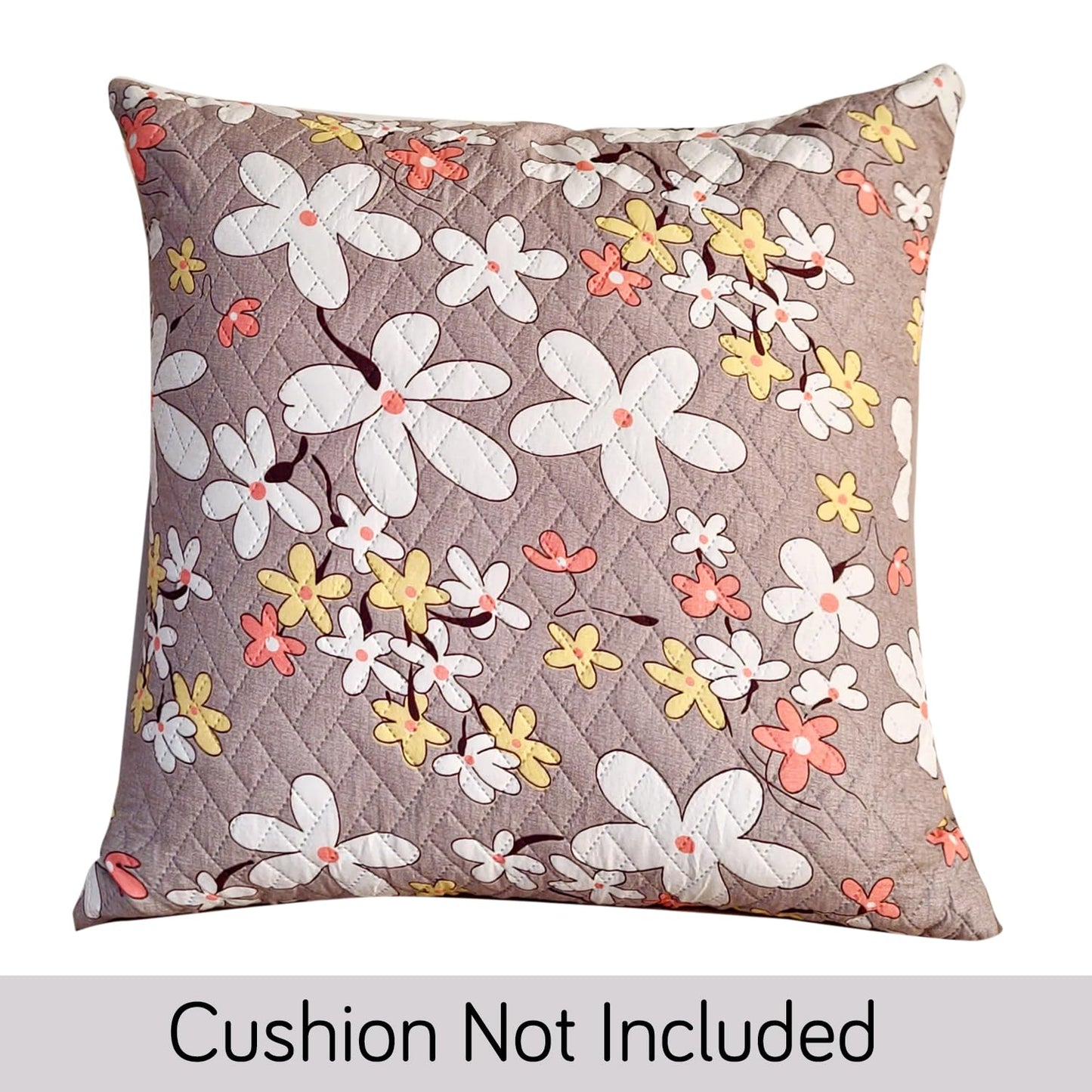 Printed Quilted Sofa Cushion Cover Pack of 2, Pastel Brown Sandwort Flower