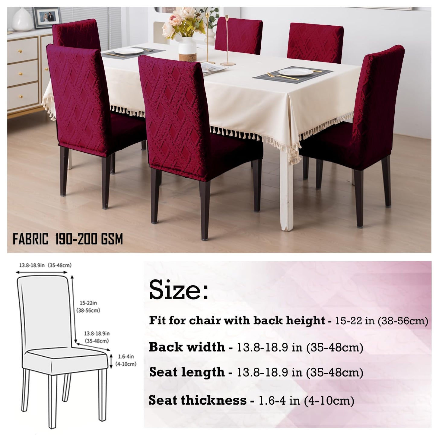 Chair Cover Set of 1/2/4/6, 190 GSM Jacquard, Maroon