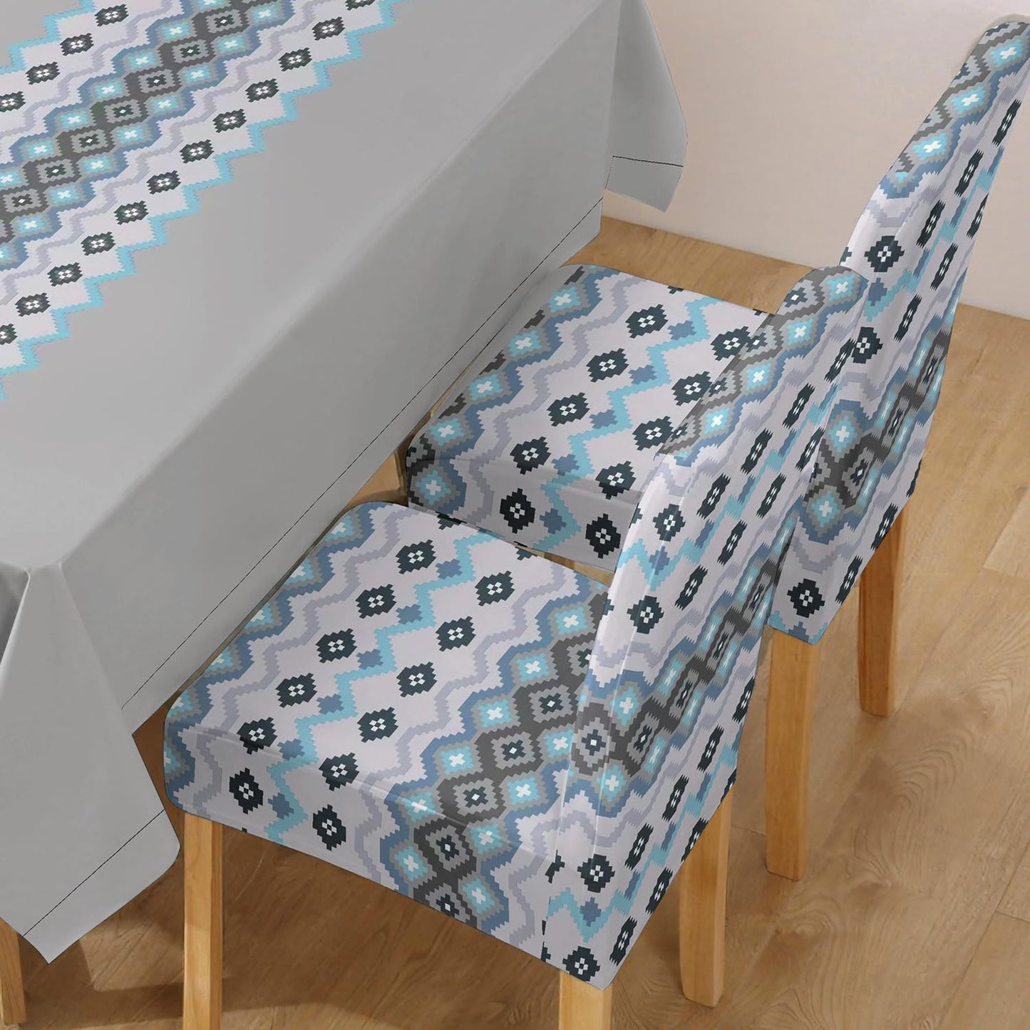 Fossil Grey Printed Dining Set Cover | 4/6 Seater