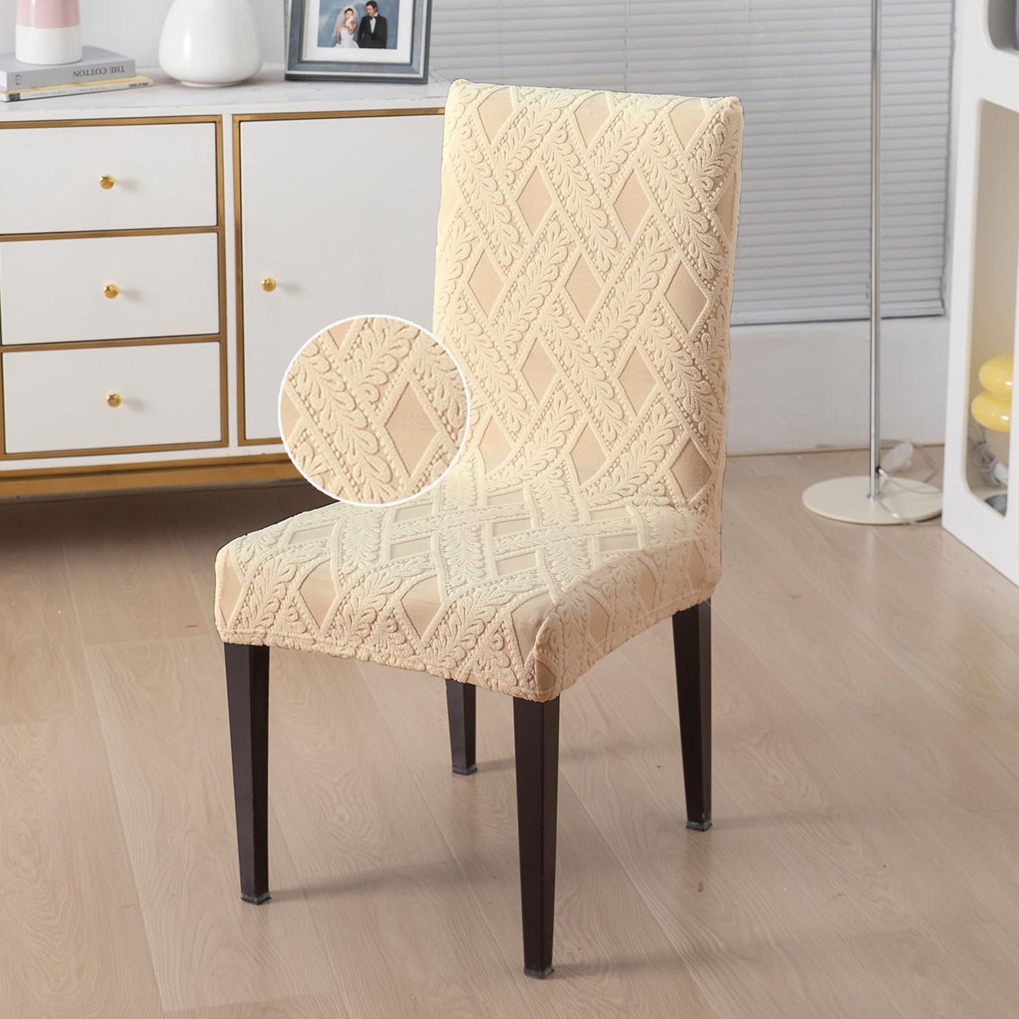 Chair Cover Set of 1/2/4/6, 190 GSM Jacquard, Beige