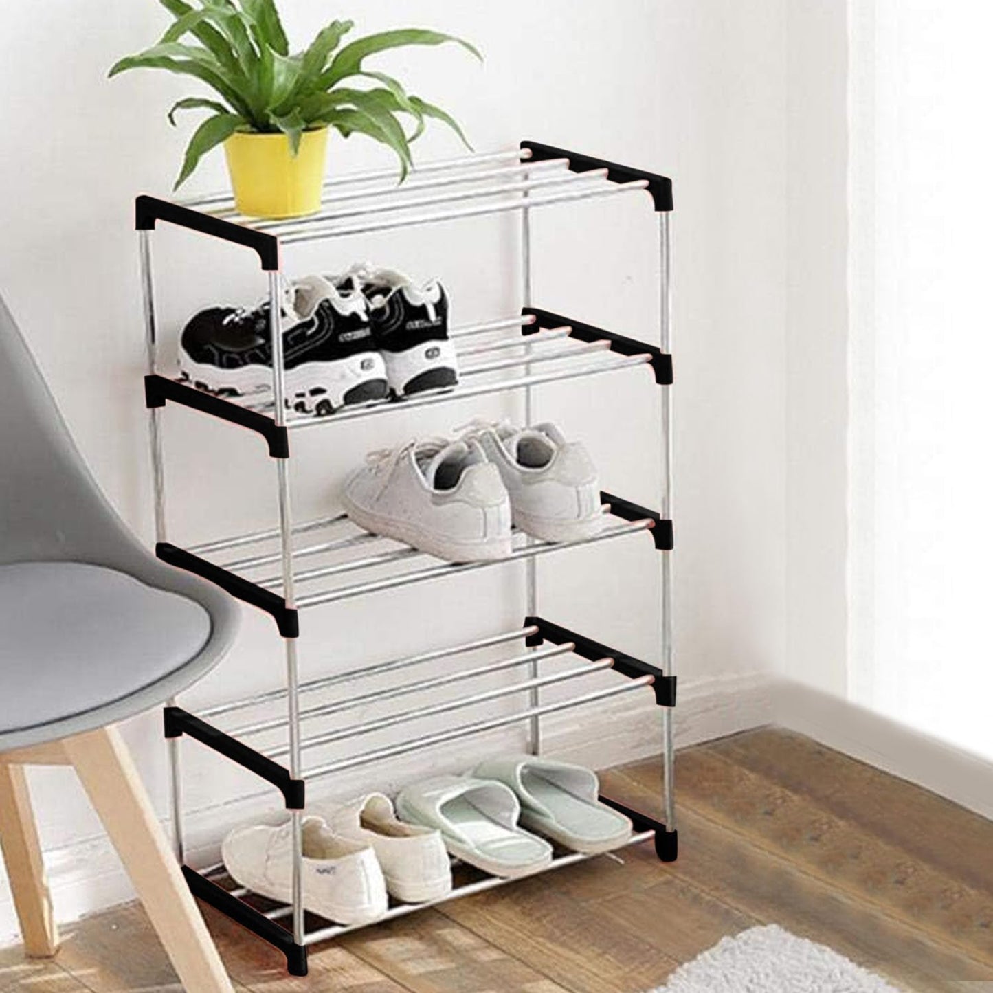 3/5 Layer Metal Shoe Rack for Home Outdoor Shoe Stand Organiser, Black
