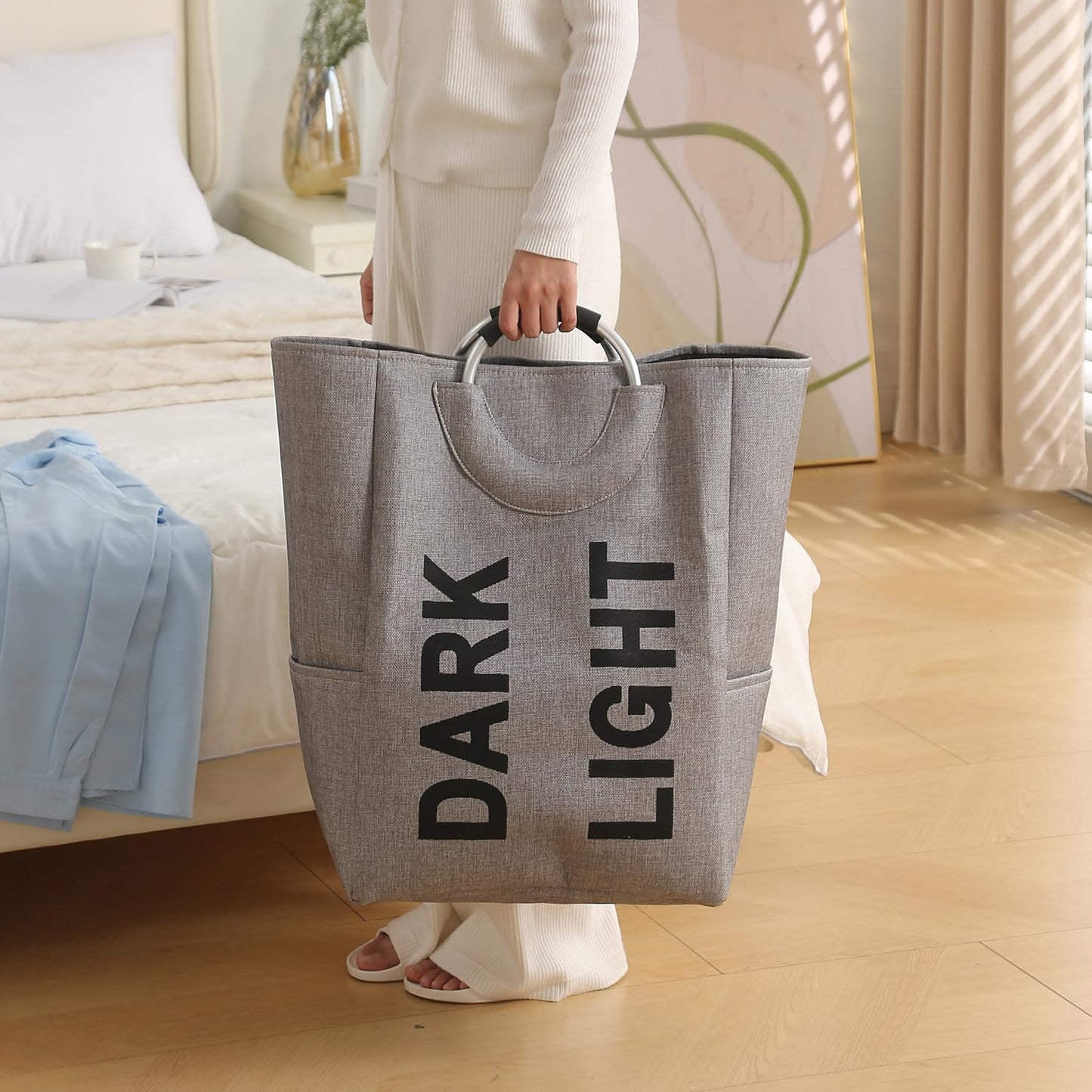 Folding Laundry Bag for Clothes Hamper Basket Collapsible Storage Basket, Grey