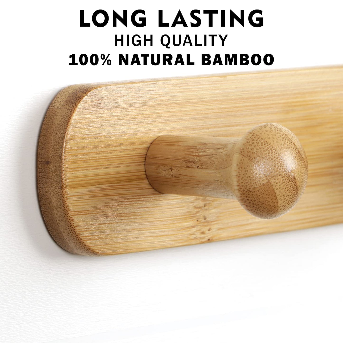 Bamboo Wooden Heavy Duty Wall Mounted Hooks for Hanging - 3/4/5 Hooks Rail
