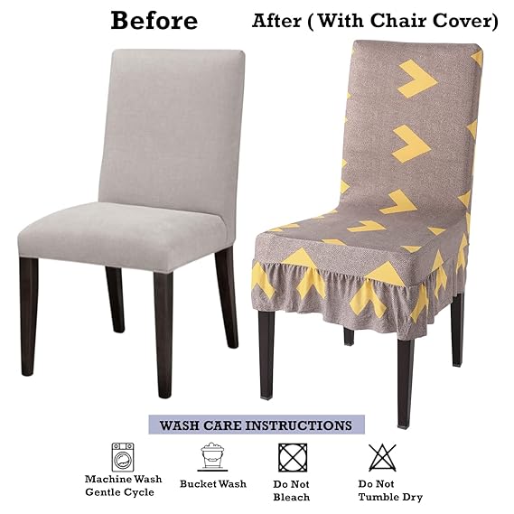 Elastic Stretchable Dining Chair Cover with Frill, Brown Arrow
