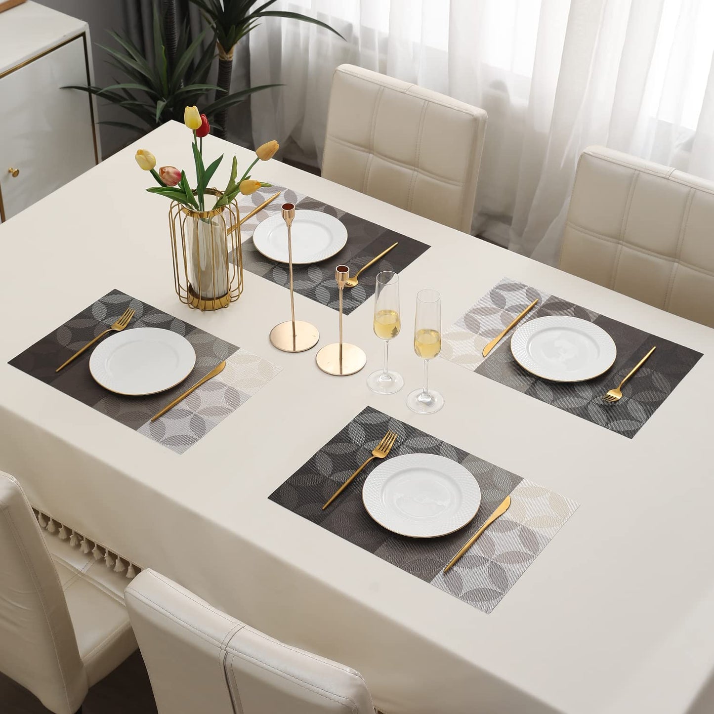 PVC Dining Table Mats, Geometric Grey