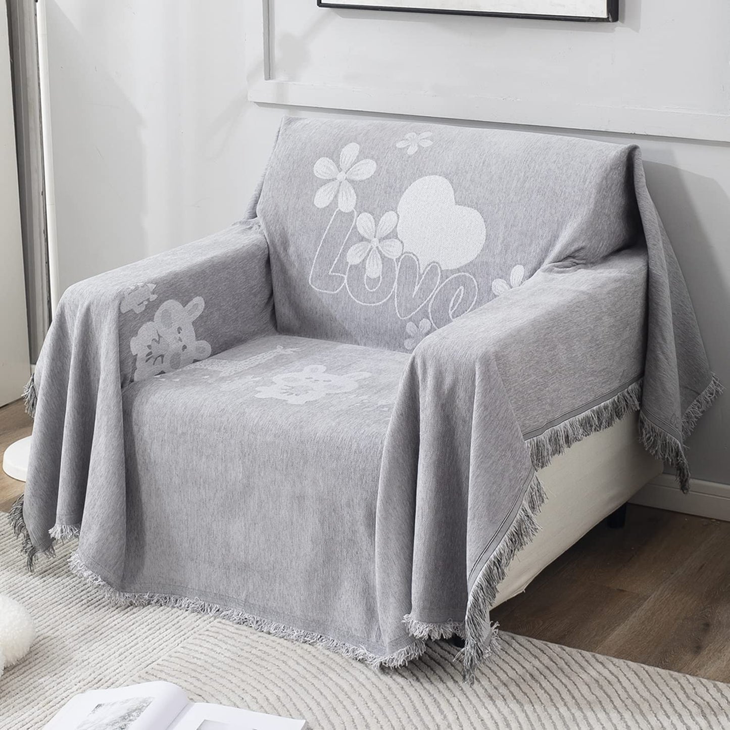 Thick, Soft and Pet Friendly Chenille Sofa Cover Throw, Grey Nature