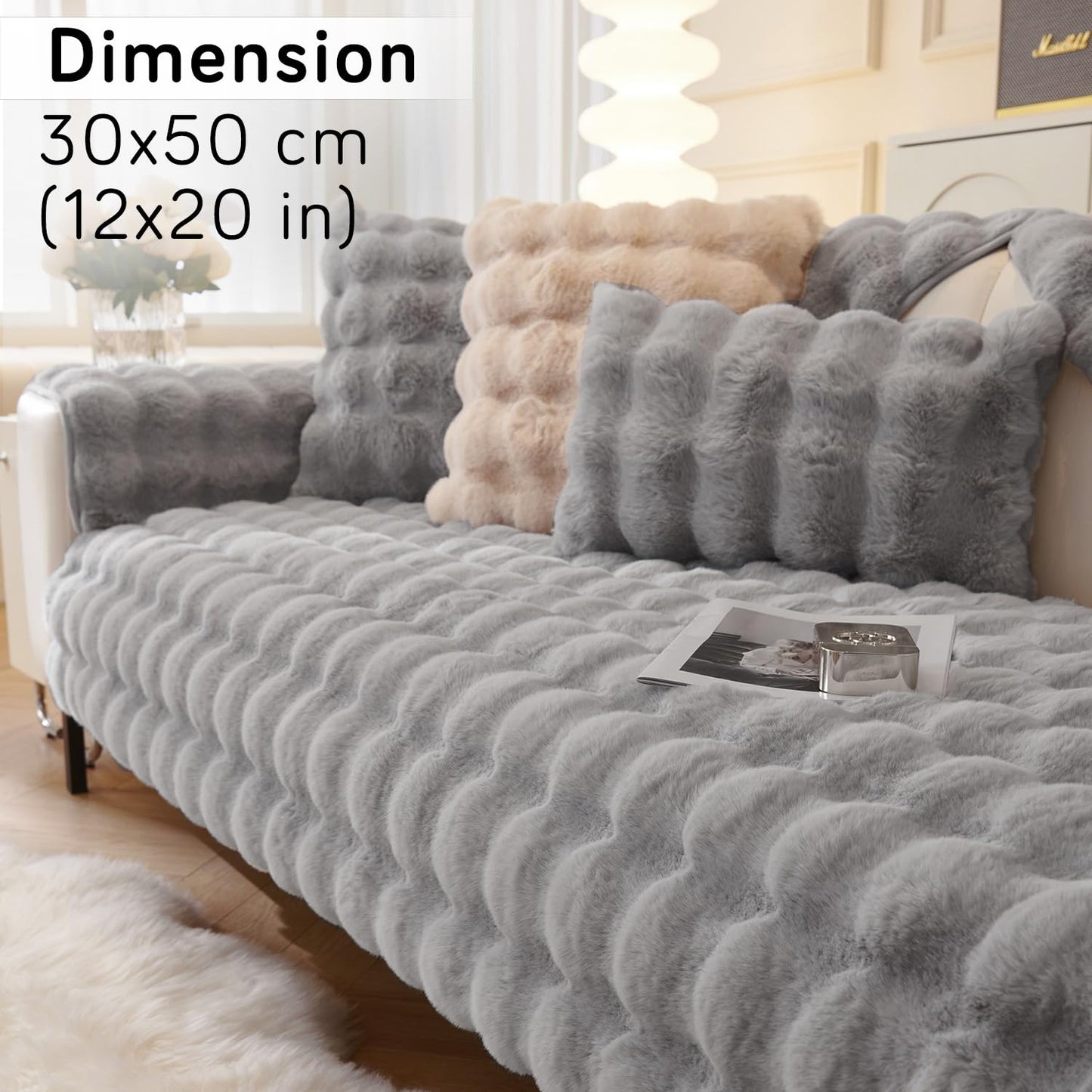 Buy cute Cool Grey colour Zippered faux rabbit fur Sofa Cushion Covers