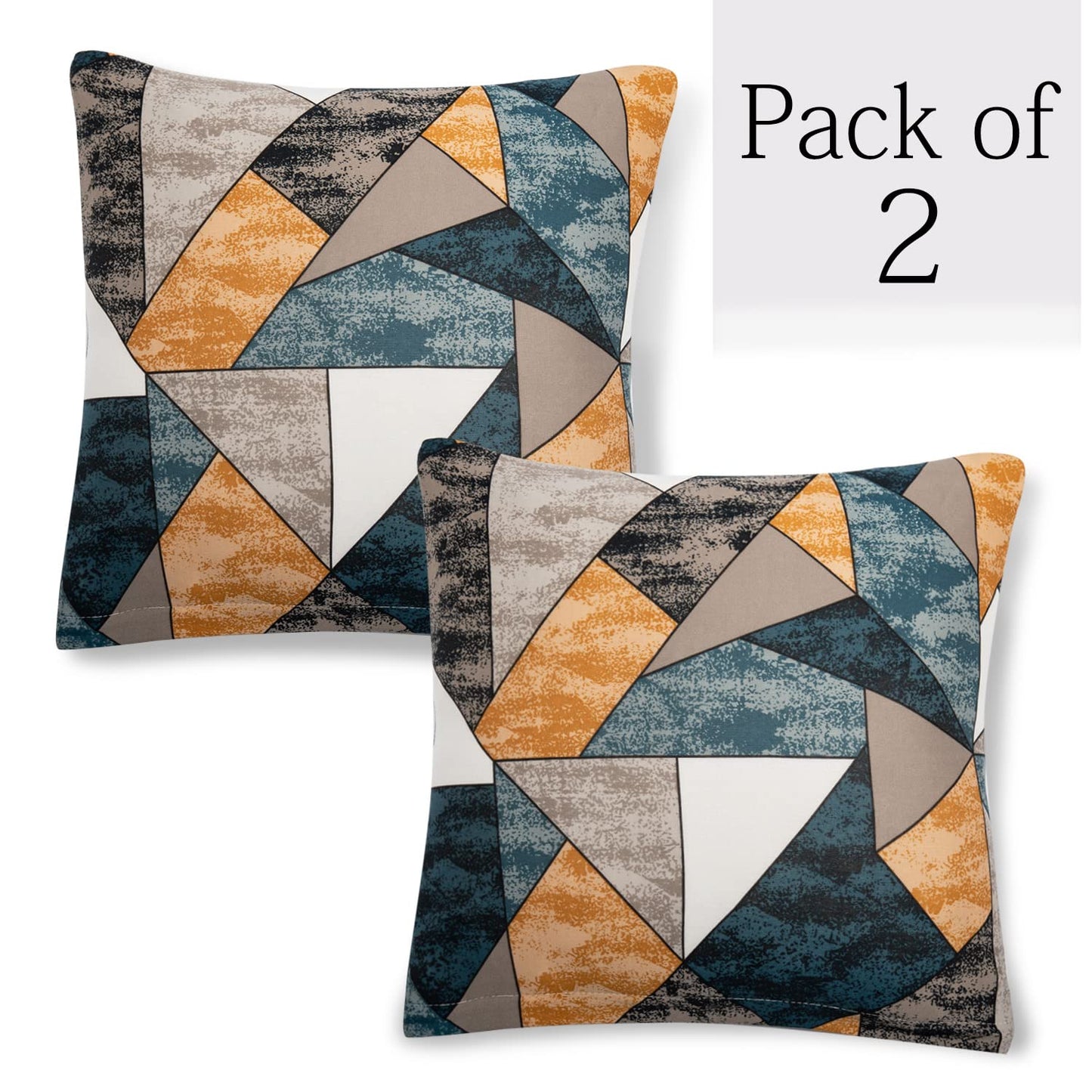 Stretchable Pack of 2 Cushion Cover 16x16, Multicolor Geometric Print