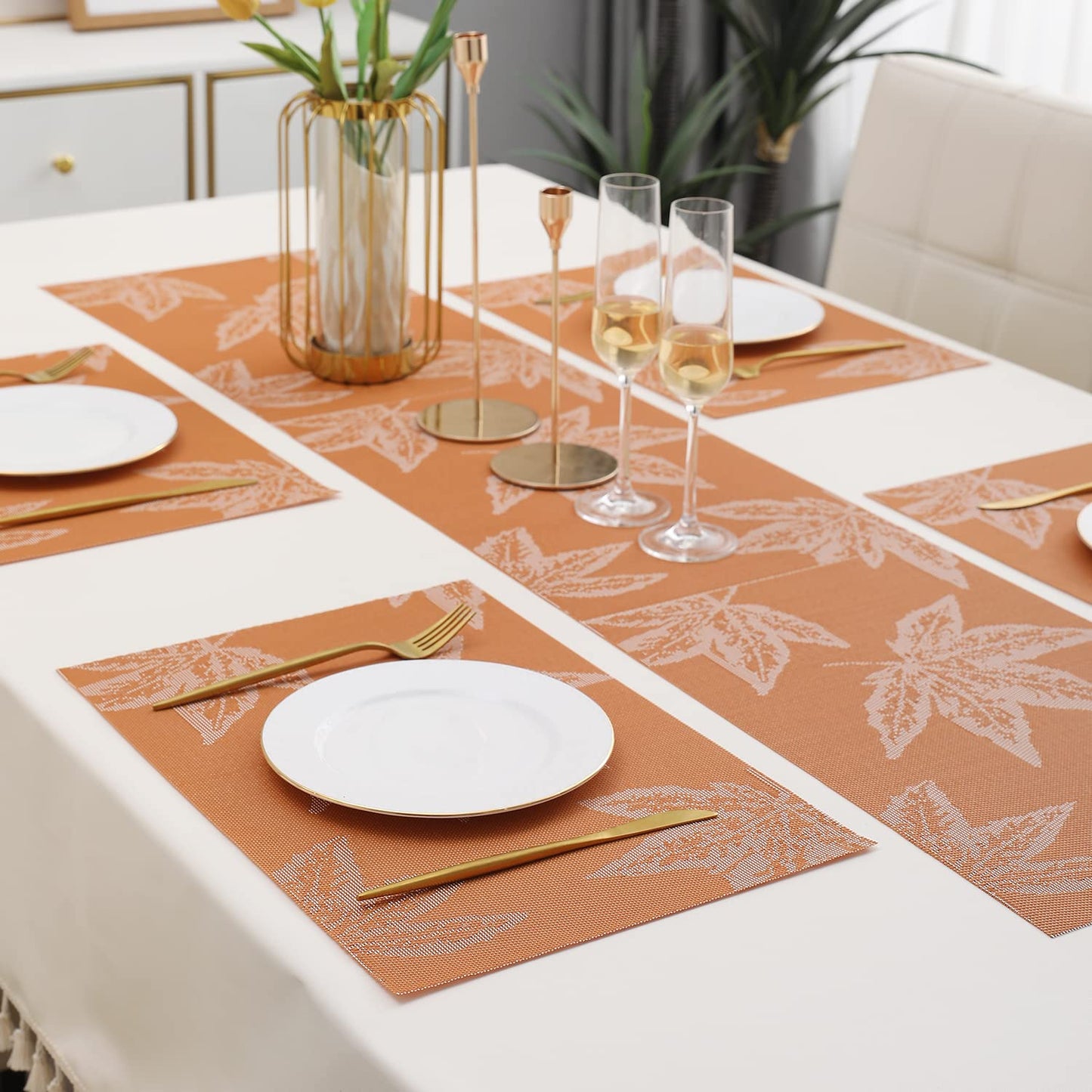 PVC Dining Table Mats, Orange Maple Leaf