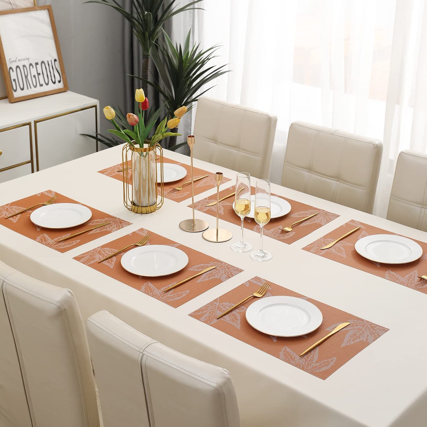 PVC Dining Table Mats, Orange Maple Leaf