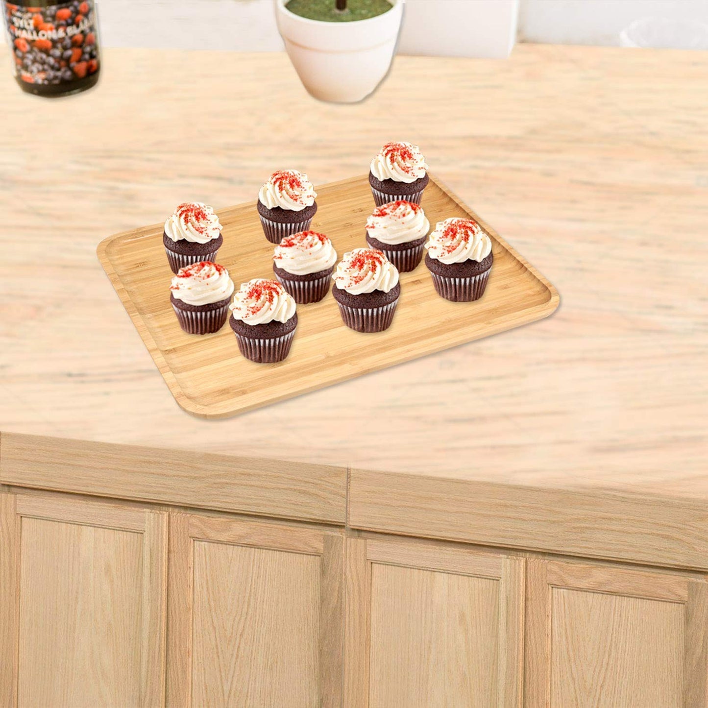 Wooden Bamboo Serving Tray, Small - Set of 2