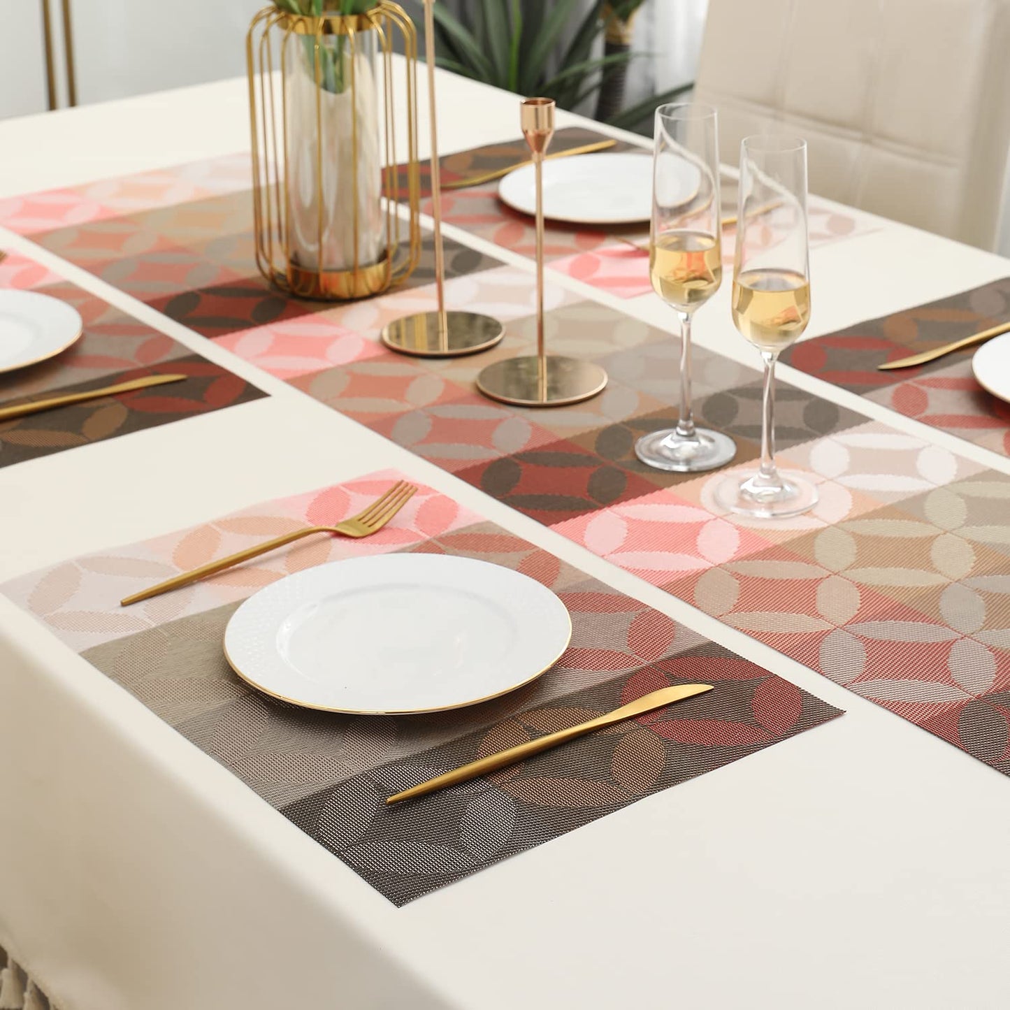PVC Dining Table Mats, Geometric Red