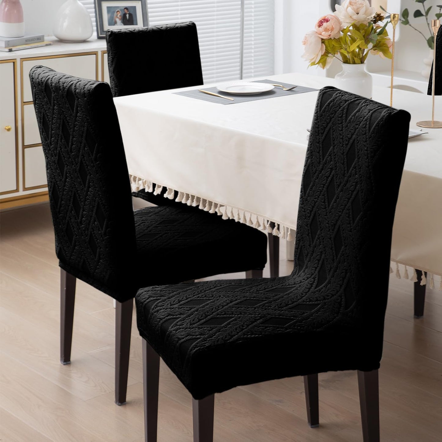 Chair Cover Set of 1/2/4/6, 190 GSM Jacquard, Black