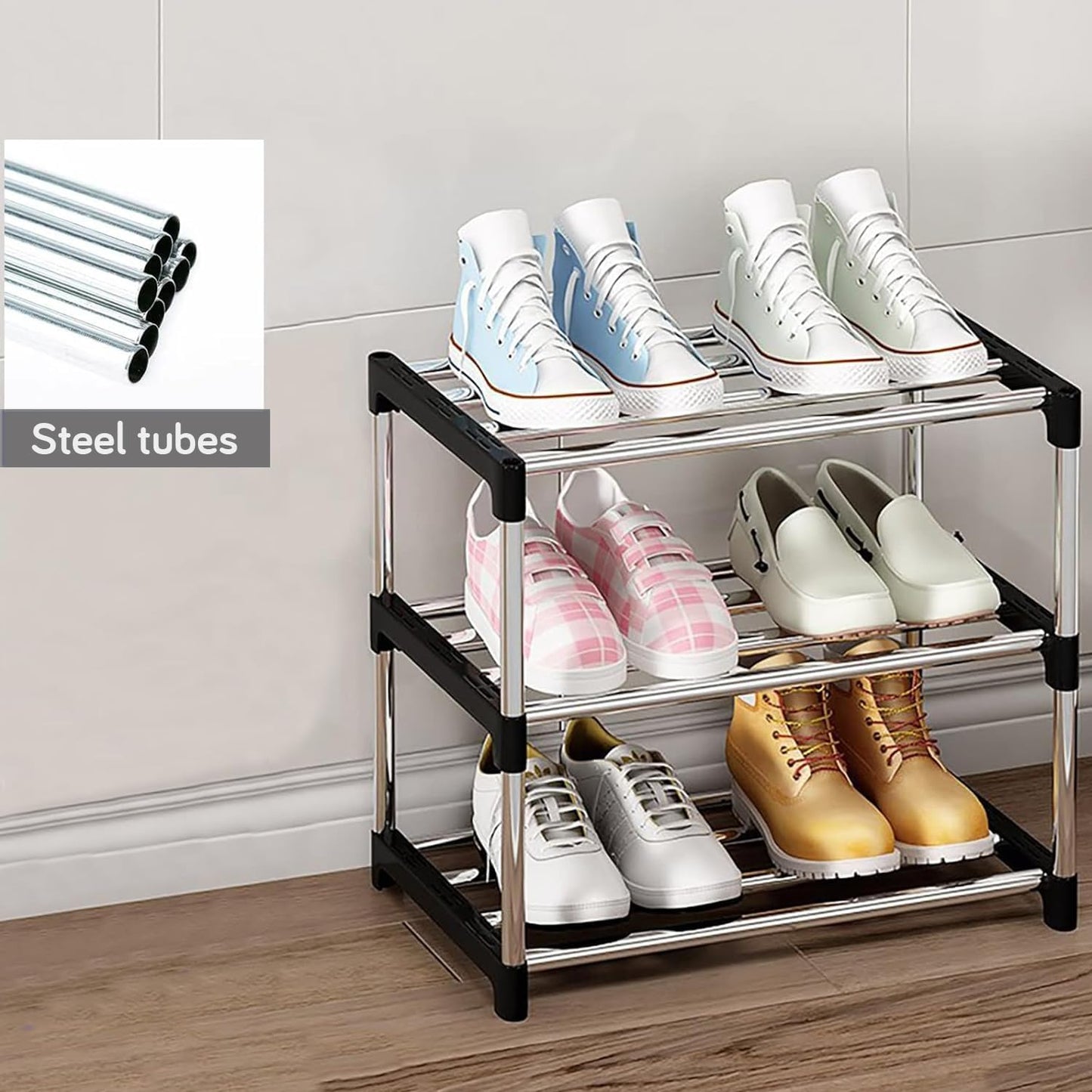 3/5 Layer Metal Shoe Rack for Home Outdoor Shoe Stand Organiser, Black